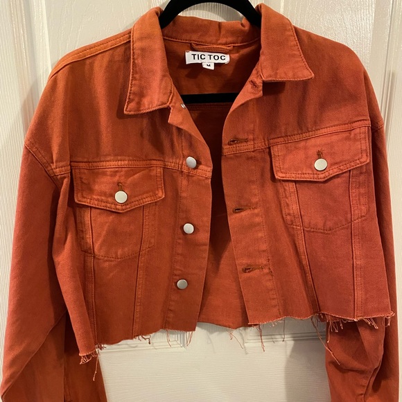 cropped orange denim jacket